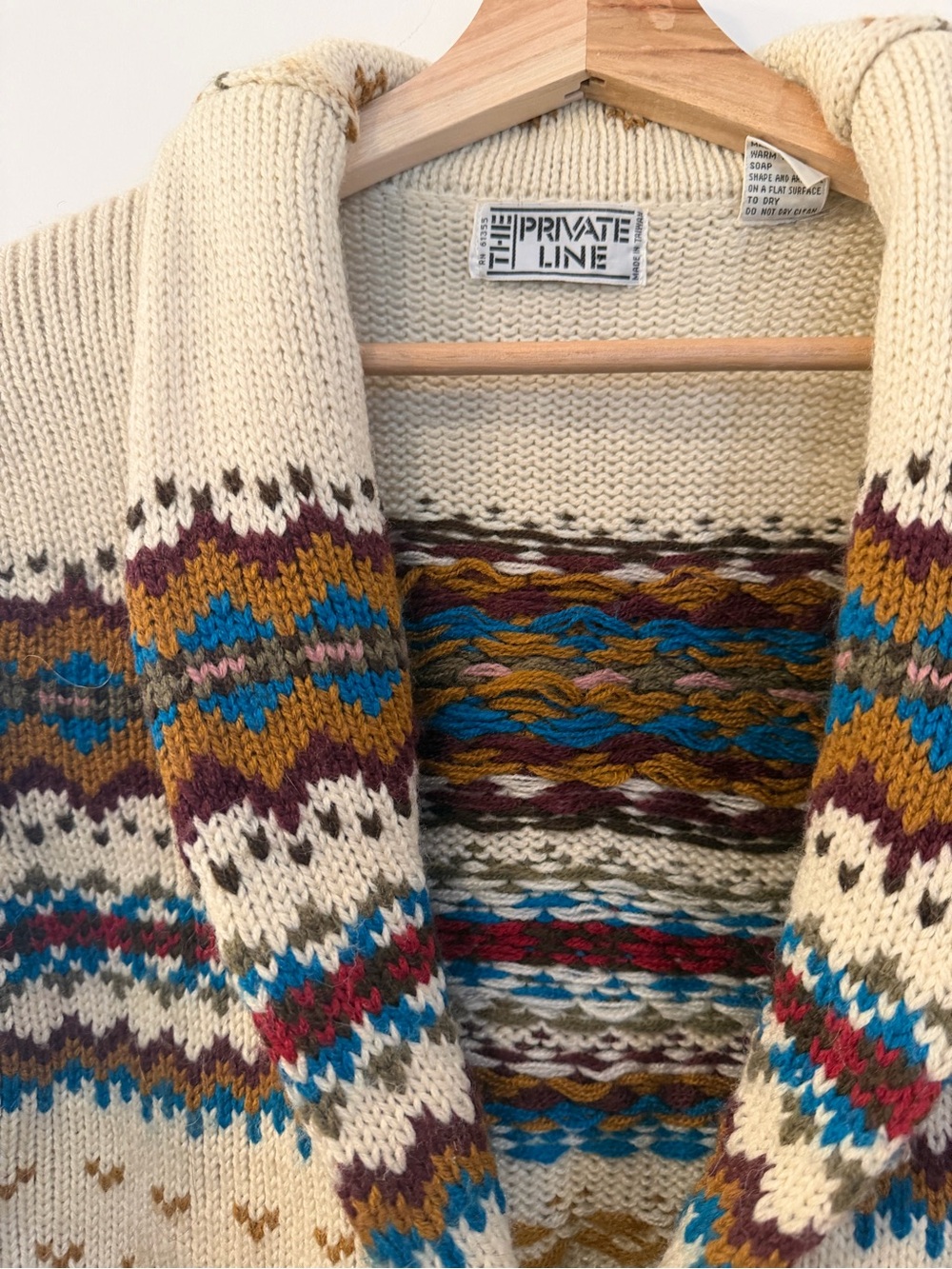 Cream Shawl Collar Fair Isle Cardigan Sweater - Picture 2 of 5